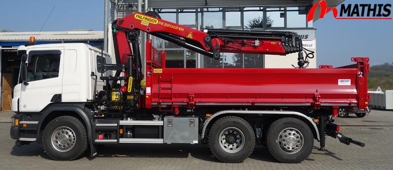 Véhicule équipé d'une grue palfinger PK22002EH et d'une bibenne convave 19 tonnes